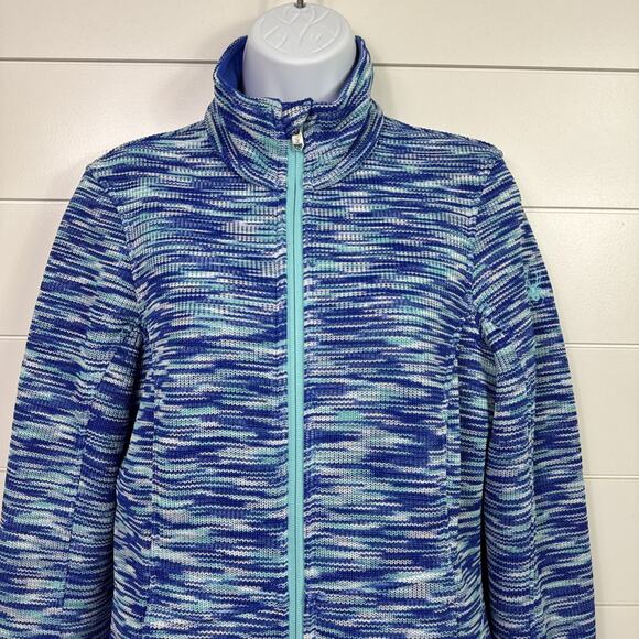 SPYDER Fleece Lined Full Zip Up Knit Jacket Blue Green sz M - Picture 2 of 8